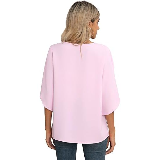 Women's casual three-quarter sleeve ruffled top