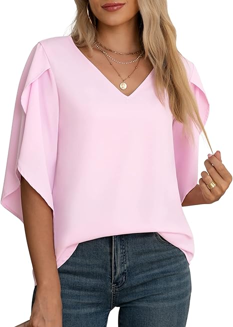 Women's casual three-quarter sleeve ruffled top