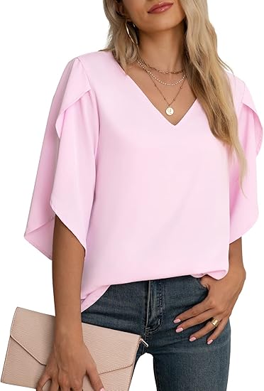 Women's casual three-quarter sleeve ruffled top