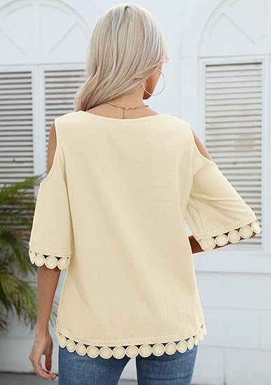 Women's off-the-shoulder lace trumpet sleeve short-sleeved summer top
