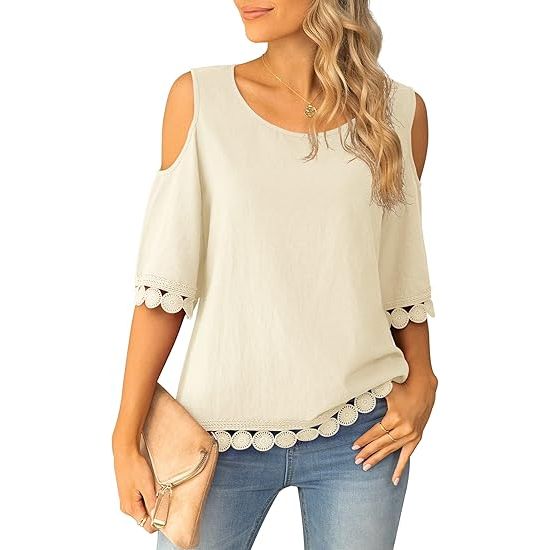 Women's off-the-shoulder lace trumpet sleeve short-sleeved summer top