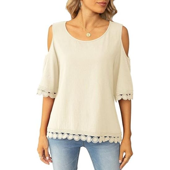 Women's off-the-shoulder lace trumpet sleeve short-sleeved summer top