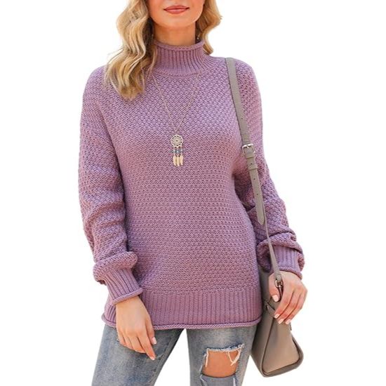 Women's Turtleneck Oversized Sweater Batwing Sleeve Pullover Sweater