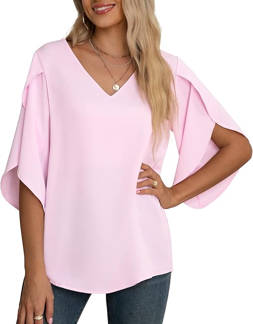 Women's casual three-quarter sleeve ruffled top