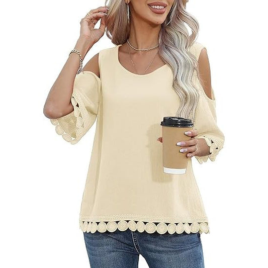 Women's off-the-shoulder lace trumpet sleeve short-sleeved summer top